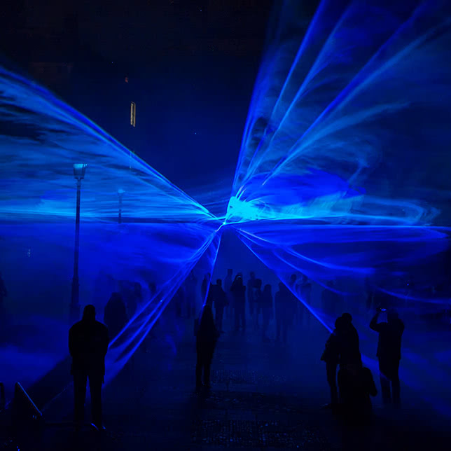 Horizontal Diagonal Vertical | Large-scale site-specific outdoor installation presenting interrelated forms of sound and light that interact with the physical environment.